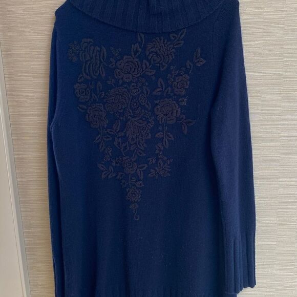 sonia BOGNER Navy blue overlay embroidery long après-ski cardigan -size 8 - Picture 5 of 12
